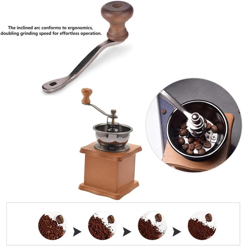 Eitonbu Wooden Manual Coffee Grinder Vintage Style Hand Coffee Mill Burr Coffee Grinder with Ceramic Hand Crank,Wooden Manual Coffee Grinder Cleaning Brush (Light Brown Upgraded Version) - Image 5
